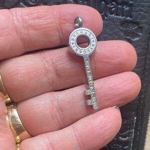 Bulgari Silver Key Necklace with Crystal Accents